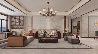 新中式客餐厅3D模型下载